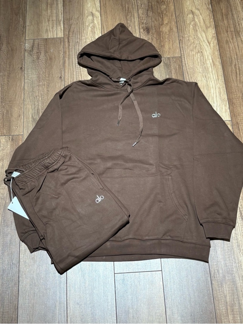 ALO Yoga Brown Hoodie and Sweatpants Tracksuit Set Mens Medium